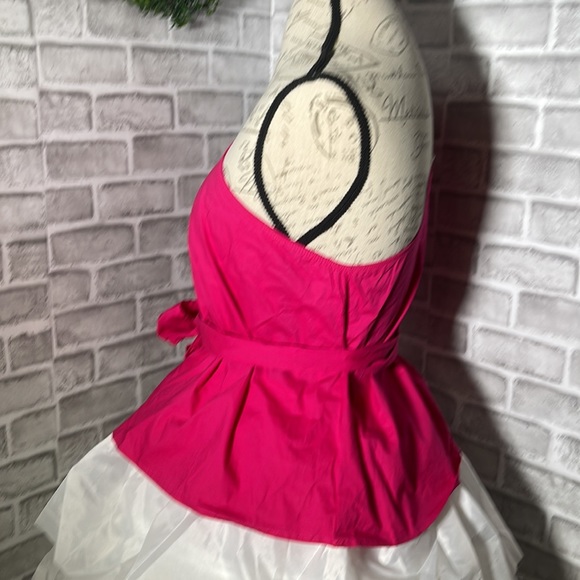 NWOT Women's One Shoulder Short Puff Sleeve Self Belted Solid Blouse Top - Picture 3 of 15